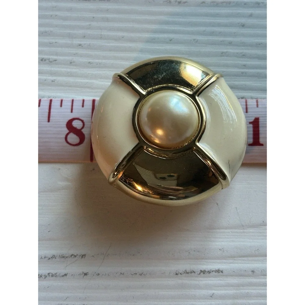 GIVENCHY Signed  Faux Pearl Ivory Enamel Gold Plated Statement Earrings C: 1980s - Picture 13 of 14